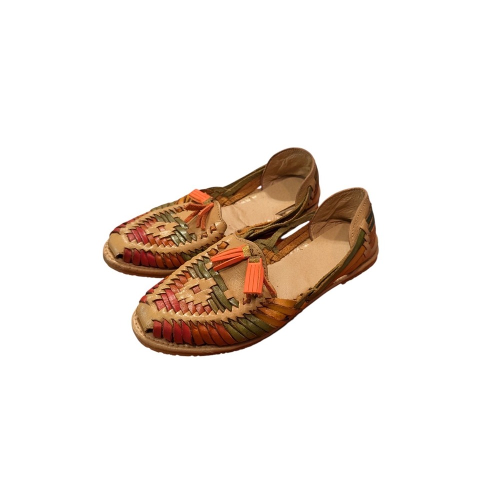 WOMEN'S COLORFUL MEXICAN HUARACHE SANDALS, LEATHER, SIZE ?‎